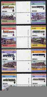 St Vincent - Bequia 1984 Locomotives #1 (Leaders of the World) set of 16 in se-tenant gutter pairs (folded through gutters or perfs) from uncut archive proof sheets unmounted mint