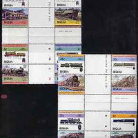 St Vincent - Bequia 1984 Locomotives #1 (Leaders of the World) set of 16 in se-tenant cross-gutter block (folded through gutters) from uncut archive proof sheet, some split perfs & wrinkles but a rare archive item unmounted mint