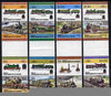 St Vincent - Bequia 1984 Locomotives #2 (Leaders of the World) set of 16 in se-tenant gutter pairs (folded through gutters or perfs) from uncut archive proof sheets unmounted mint