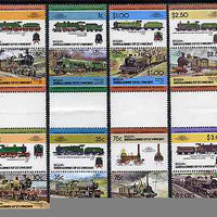 St Vincent - Bequia 1984 Locomotives #2 (Leaders of the World) set of 16 in se-tenant gutter pairs (folded through gutters or perfs) from uncut archive proof sheets unmounted mint