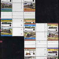 St Vincent - Bequia 1984 Locomotives #2 (Leaders of the World) set of 16 in se-tenant cross-gutter block (folded through gutters) from uncut archive proof sheet, some split perfs & wrinkles but a rare archive item unmounted mint