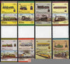 St Vincent - Bequia 1987 Locomotives #5 (Leaders of the World) set of 16 in se-tenant gutter pairs (folded through gutters or perfs) from uncut archive proof sheets unmounted mint