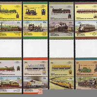 St Vincent - Bequia 1987 Locomotives #5 (Leaders of the World) set of 16 in se-tenant gutter pairs (folded through gutters or perfs) from uncut archive proof sheets unmounted mint