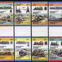 St Vincent - Grenadines 1984 Locomotives #2 (Leaders of the World) set of 16 in se-tenant gutter pairs (folded through gutters) from uncut archive proof sheets (SG 311-26) unmounted mint