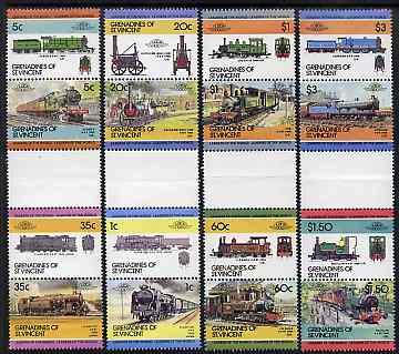 St Vincent - Grenadines 1984 Locomotives #2 (Leaders of the World) set of 16 in se-tenant gutter pairs (folded through gutters) from uncut archive proof sheets (SG 311-26) unmounted mint