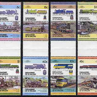 St Vincent - Grenadines 1984 Locomotives #1 (Leaders of the World) set of 16 in se-tenant gutter pairs (folded through gutters) from uncut archive proof sheets unmounted mint (SG 271-86)