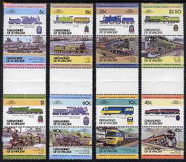 St Vincent - Grenadines 1984 Locomotives #1 (Leaders of the World) set of 16 in se-tenant gutter pairs (folded through gutters) from uncut archive proof sheets unmounted mint (SG 271-86)