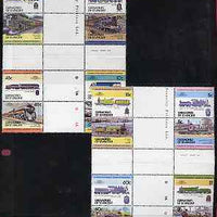 St Vincent - Grenadines 1984 Locomotives #1 (Leaders of the World) set of 16 in se-tenant cross-gutter blocks (folded through gutters) from uncut archive proof sheets, some split perfs & wrinkles but a rare archive item unmounted mint (SG 271-86)