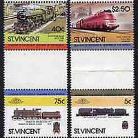 St Vincent 1984 Locomotives #3 (Leaders of the World) set of 8 in se-tenant gutter pairs (folded through gutters or perfs) from uncut archive proof sheets unmounted mint (SG 834-41)