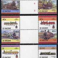 St Vincent 1985 Locomotives #4 (Leaders of the World) set of 12 in se-tenant gutter pairs (folded through gutters or perfs) from uncut archive proof sheets (SG 872-83) unmounted mint