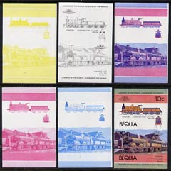 St Vincent - Bequia 1984 Locomotives #1 (Leaders of the World) 10c (Gladstone Class) set of 6 imperf se-tenant progressive proof pairs comprising the four individual colours, 2-colour and all 4-colour composites unmounted mint