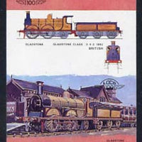 St Vincent - Bequia 1984 Locomotives #1 (Leaders of the World) 10c (Gladstone Class) imperf se-tenant progressive proof pair with Country name and value omitted unmounted mint