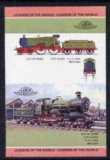St Vincent - Bequia 1984 Locomotives #1 (Leaders of the World) $2 (City of Truro) imperf se-tenant progressive proof pair with Country name and value omitted unmounted mint