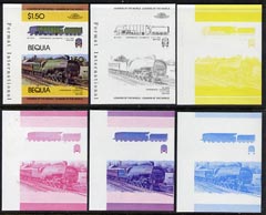 St Vincent - Bequia 1984 Locomotives #1 (Leaders of the World) $1.50 (Experimental Loco) set of 6 imperf se-tenant progressive proof pairs comprising the four individual colours, 2-colour and all 4-colour composites unmounted mint