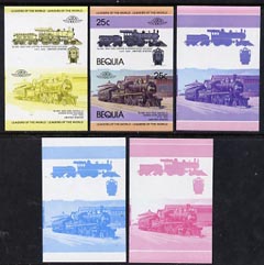 St Vincent - Bequia 1984 Locomotives #1 (Leaders of the World) 25c (4-4-0 New York Central & Hudson River) set of 5 imperf se-tenant progressive proof pairs comprising two individual colours, two 2-colour and all 4-colour composites unmounted mint