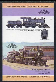 St Vincent - Bequia 1984 Locomotives #1 (Leaders of the World) 25c (4-4-0 New York Central & Hudson River) imperf se-tenant progressive proof pair with Country name and value omitted unmounted mint