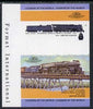 St Vincent - Bequia 1984 Locomotives #1 (Leaders of the World) 5c (4-8-4 Atcheson, Topeka & Santa Fe) imperf se-tenant progressive proof pair with Country name and value omitted, unmounted mint