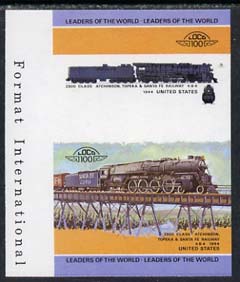 St Vincent - Bequia 1984 Locomotives #1 (Leaders of the World) 5c (4-8-4 Atcheson, Topeka & Santa Fe) imperf se-tenant progressive proof pair with Country name and value omitted, unmounted mint