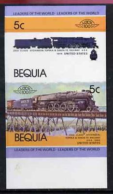 St Vincent - Bequia 1984 Locomotives #1 (Leaders of the World) 5c (4-8-4 Atcheson, Topeka & Santa Fe) se-tenant imperf proof pair in issued colours from limited printing, unmounted mint