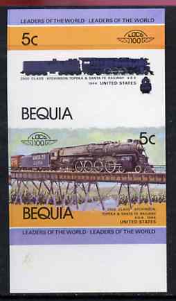 St Vincent - Bequia 1984 Locomotives #1 (Leaders of the World) 5c (4-8-4 Atcheson, Topeka & Santa Fe) se-tenant imperf proof pair in issued colours from limited printing, unmounted mint