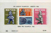 Mexico 1965 Olympic Games (1st Issue) imperf m/sheet showing Museum Pieces (Sling Thrower, Batsman, Fieldsman & Score Board) unmounted mint SG MS 1106