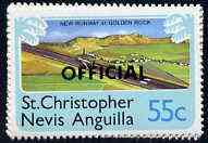 St Kitts-Nevis 1980 New Runway for Golden Rock Airport 55c from 'OFFICIAL' opt,set, SG O6 unmounted mint*