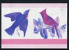Nevis 1985 Bluebird & Cardinal (John Audubon 5c) imperf progressive colour proof se-tenant pair printed in magenta & blue only (as SG 269a) unmounted mint