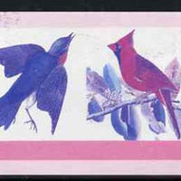 Nevis 1985 Bluebird & Cardinal (John Audubon 5c) imperf progressive colour proof se-tenant pair printed in magenta & blue only (as SG 269a) unmounted mint
