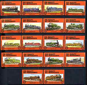 Match Box Labels - complete set of 18 Railway Locos, superb unused condition (Quality Newsagents)