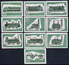 Match Box Labels - complete set of 10 Locomotives (green background), superb unused condition (Yugoslavian Drava Series)
