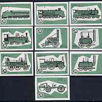 Match Box Labels - complete set of 10 Locomotives (green background), superb unused condition (Yugoslavian Drava Series)