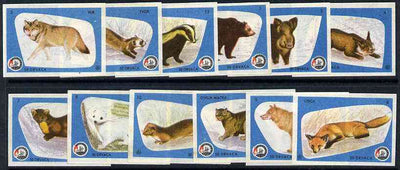 Match Box Labels - complete set of 12 Wild Animals (blue border), superb unused condition (Yugoslavian)