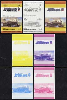 St Vincent - Bequia 1985 Locomotives #4 (Leaders of the World) 25c (4-4-0 Class 6400 Japan) set of 7 imperf se-tenant progressive proof pairs comprising the four individual colours, plus 2, 3 and all 4-colour composites unmounted mint