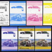St Vincent - Bequia 1985 Locomotives #4 (Leaders of the World) 55c (4-6-2,Class H4 USA) set of 7 imperf se-tenant progressive proof pairs comprising the four individual colours, plus 2, 3 and all 4-colour composites unmounted mint