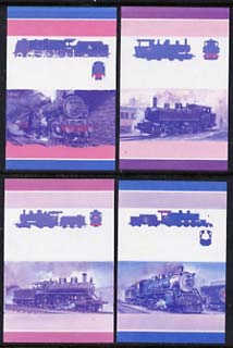 St Vincent - Bequia 1985 Locomotives #4 (Leaders of the World) 4 values (25c, 55c, 60c & 75c) each in imperf se-tenant proof pairs in magenta & blue only unmounted mint