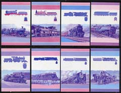 St Vincent - Bequia 1984 Locomotives #1 (Leaders of the World) set of 16 each in imperf se-tenant proof pairs in magenta & blue only unmounted mint