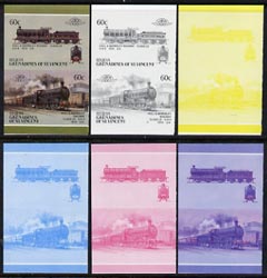 St Vincent - Bequia 1987 Locomotives #5 (Leaders of the World) 60c (0-6-0 Hull & Barnsley Class LS) set of 6 imperf se-tenant progressive proof pairs comprising the four individual colours, 2-colour and all 4-colour composites unmounted mint