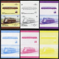 St Vincent - Bequia 1987 Locomotives #5 (Leaders of the World) $1 (GWR Diesel Railcar) set of 6 imperf se-tenant progressive proof pairs comprising the four individual colours, 2-colour and all 4-colour composites unmounted mint