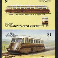 St Vincent - Bequia 1987 Locomotives #5 (Leaders of the World) $1 (GWR Diesel Railcar) imperf se-tenant proof pair in issued colours from limited printing unmounted mint*