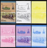 St Vincent - Bequia 1987 Locomotives #5 (Leaders of the World) $2 (2-2-2 LNWR Cornwall) set of 6 imperf se-tenant progressive proof pairs comprising the four individual colours, 2-colour and all 4-colour composites unmounted mint