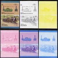 St Vincent - Bequia 1987 Locomotives #5 (Leaders of the World) $2 (2-2-2 LNWR Cornwall) set of 6 imperf se-tenant progressive proof pairs comprising the four individual colours, 2-colour and all 4-colour composites unmounted mint