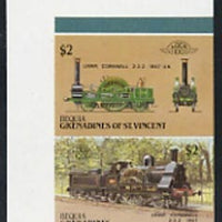 St Vincent - Bequia 1987 Locomotives #5 (Leaders of the World) $2 (2-2-2 LNWR Cornwall) imperf se-tenant proof pair in issued colours from limited printing unmounted mint*