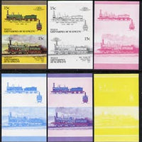 St Vincent - Bequia 1987 Locomotives #5 (Leaders of the World) 15c (2-4-0 SER Class 118) set of 6 imperf se-tenant progressive proof pairs comprising the four individual colours, 2-colour and all 4-colour composites unmounted mint