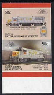 St Vincent - Bequia 1987 Locomotives #5 (Leaders of the World) 50c (Louisville & Nashville Class U25B) imperf se-tenant proof pair in issued colours from limited printing unmounted mint*