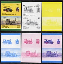 St Vincent - Bequia 1987 Locomotives #5 (Leaders of the World) 40c (0-4-0 Class DVI Germany) set of 6 imperf se-tenant progressive proof pairs comprising the four individual colours, 2-colour and all 4-colour composites unmounted mint