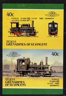 St Vincent - Bequia 1987 Locomotives #5 (Leaders of the World) 40c (0-4-0 Class DVI Germany) imperf se-tenant proof pair in issued colours from limited printing unmounted mint*