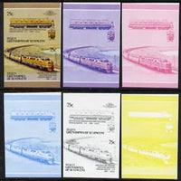 St Vincent - Bequia 1987 Locomotives #5 (Leaders of the World) 75c (Denver & Rio Grande CC) set of 6 imperf se-tenant progressive proof pairs comprising the four individual colours, 2-colour and all 4-colour composites unmounted mint