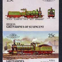 St Vincent - Bequia 1987 Locomotives #5 (Leaders of the World) 25c (0-6-0 KPEV Class G3) imperf se-tenant proof pair in issued colours from limited printing unmounted mint