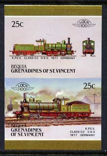 St Vincent - Bequia 1987 Locomotives #5 (Leaders of the World) 25c (0-6-0 KPEV Class G3) imperf se-tenant proof pair in issued colours from limited printing unmounted mint