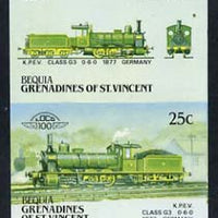 St Vincent - Bequia 1987 Locomotives #5 (Leaders of the World) 25c (0-6-0 KPEV Class G3) imperf se-tenant proof pair with red omitted unmounted mint*